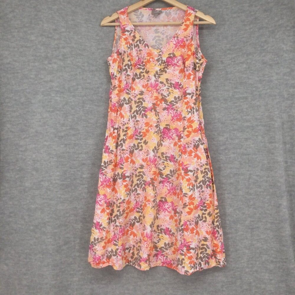 J Jill Dress 10 Sleeveless Floral Midi Pockets Botanical Pink Garden